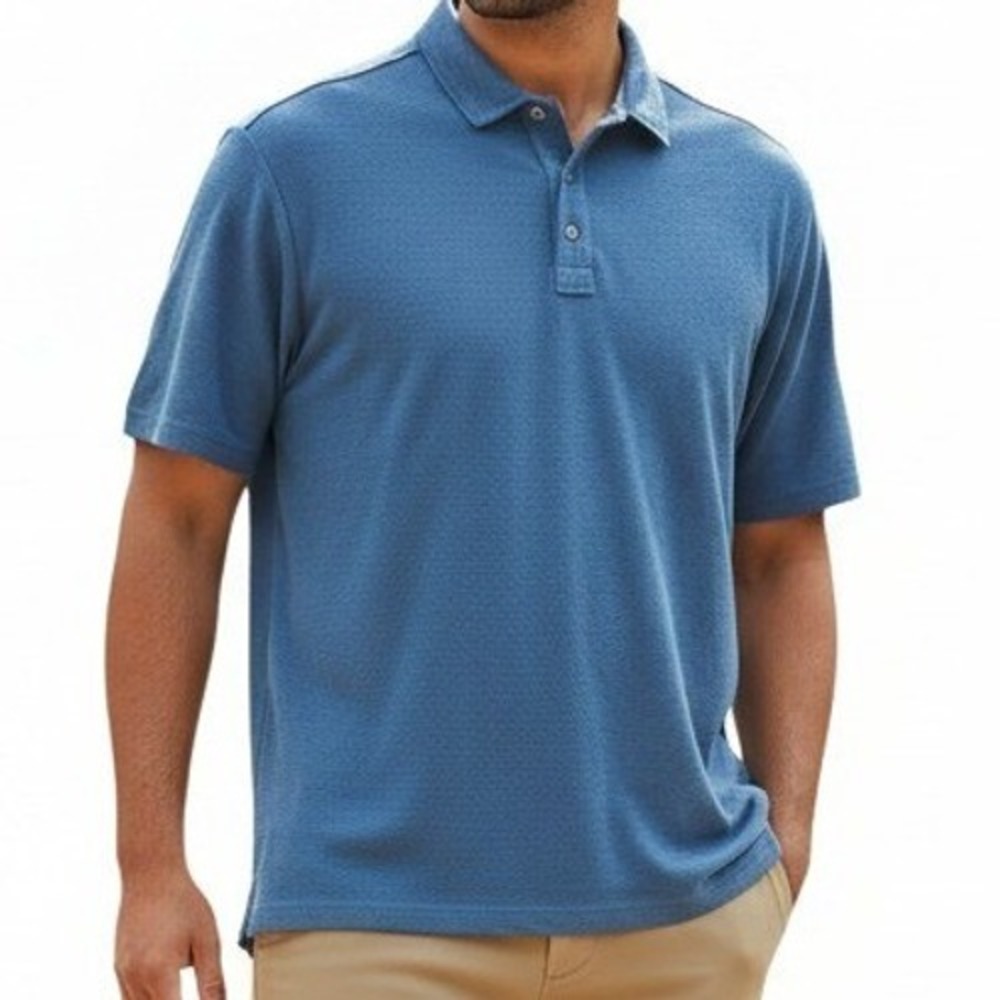 Tommy Bahama Mens Waffle Knit Polo Tencel Blend Casual XL Blue